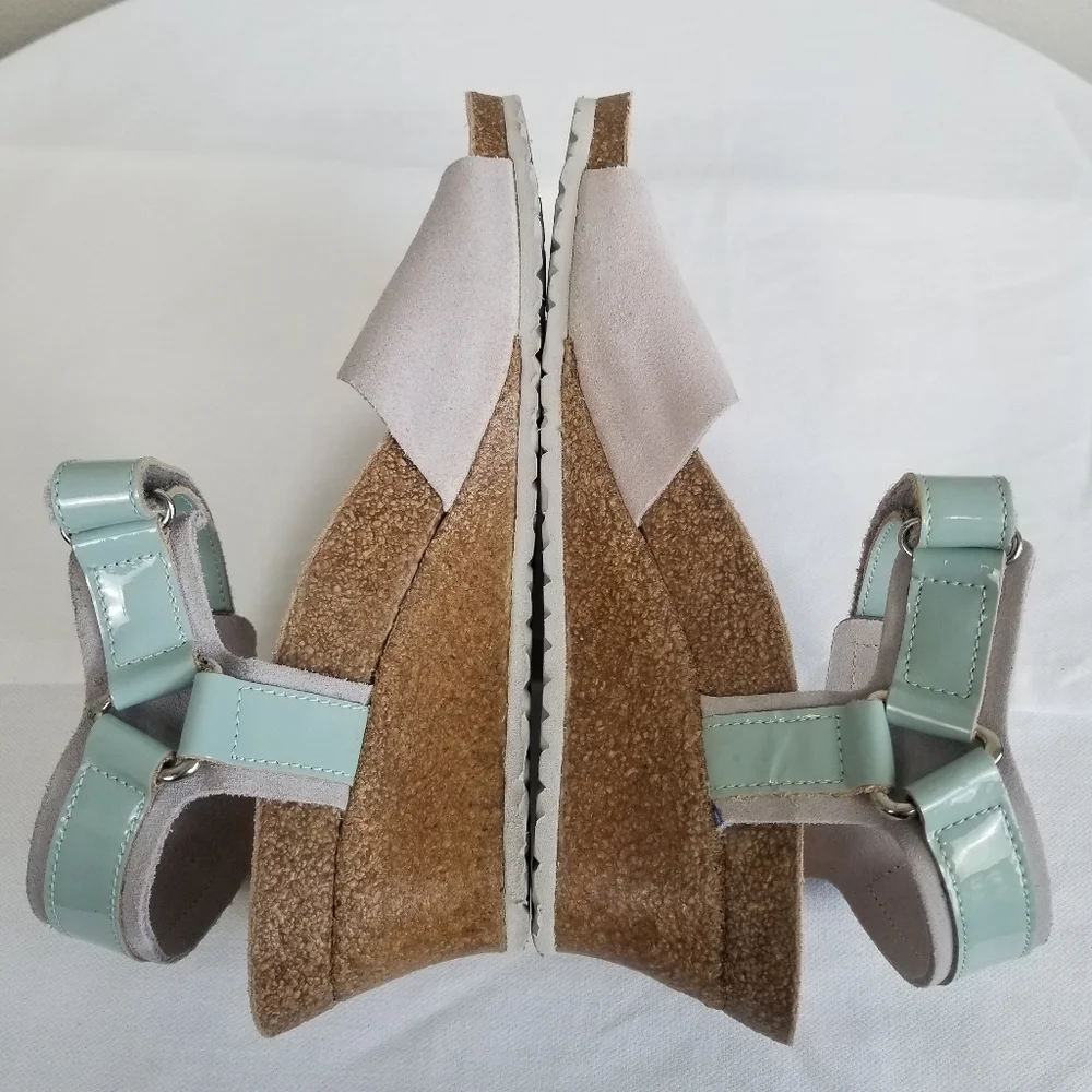 Papillio By Birkenstock Eve Wedge Suede Sandal in Blue Grey Size 7-7.5 Narrow
